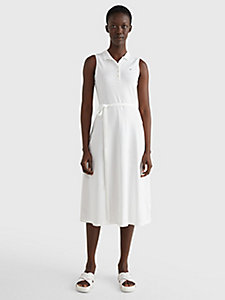 white fit and flare sleeveless polo dress for women tommy hilfiger