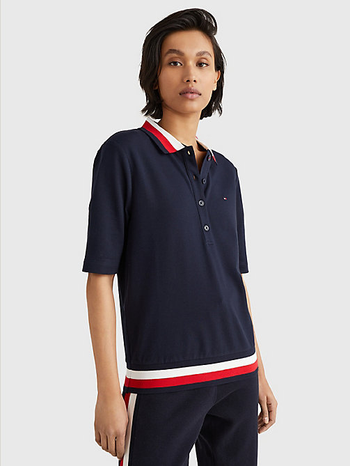 blue signature detail half-sleeve polo for women tommy hilfiger