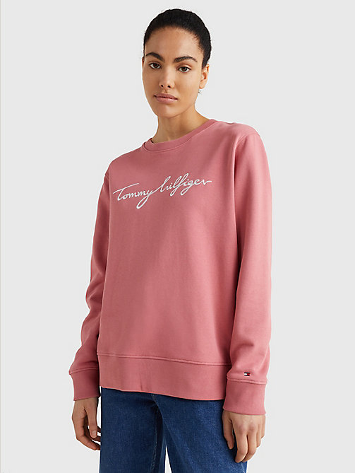 pink graphic crew neck sweatshirt for women tommy hilfiger