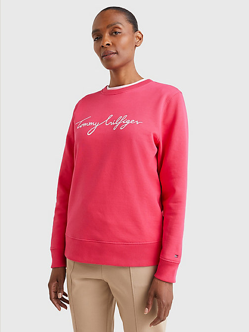 pink graphic crew neck sweatshirt for women tommy hilfiger