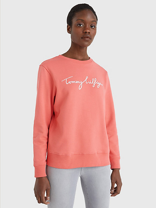oranje sweatshirt met signature-logo voor women - tommy hilfiger