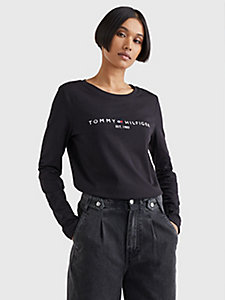 black logo embroidery long sleeve t-shirt for women tommy hilfiger