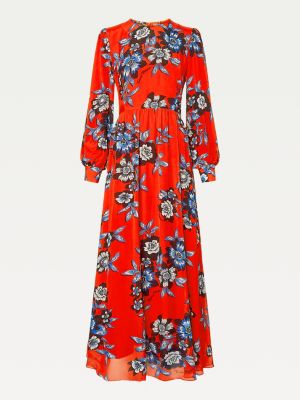 Relaxed Fit Viskose Maxikleid Mit Blumen Rot Tommy Hilfiger