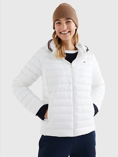 white essential removable hood down jacket for women tommy hilfiger