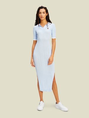 Crest Ribbed Polo Jumper Dress | BLUE 