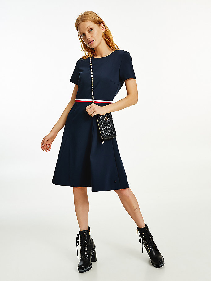 blauw fit and flare jurk voor women - tommy hilfiger