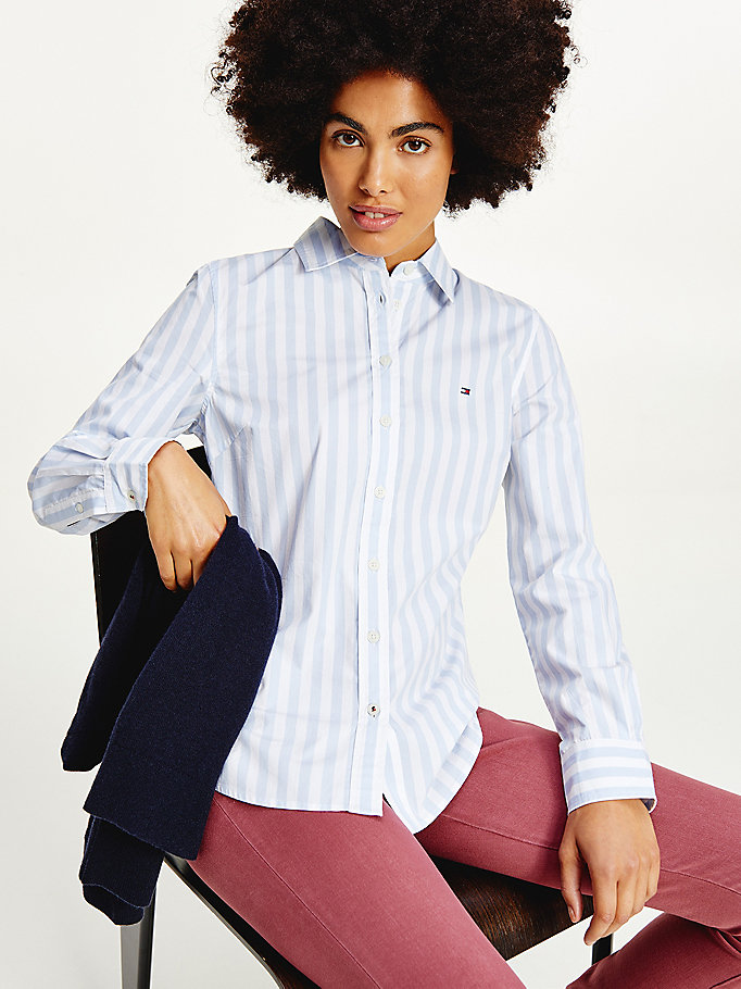 blue organic cotton regular fit shirt for women tommy hilfiger