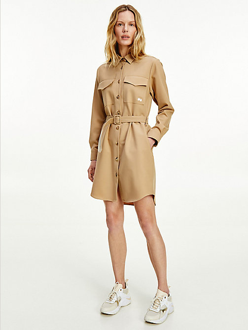 beige tommy icons shirt dress for women tommy hilfiger
