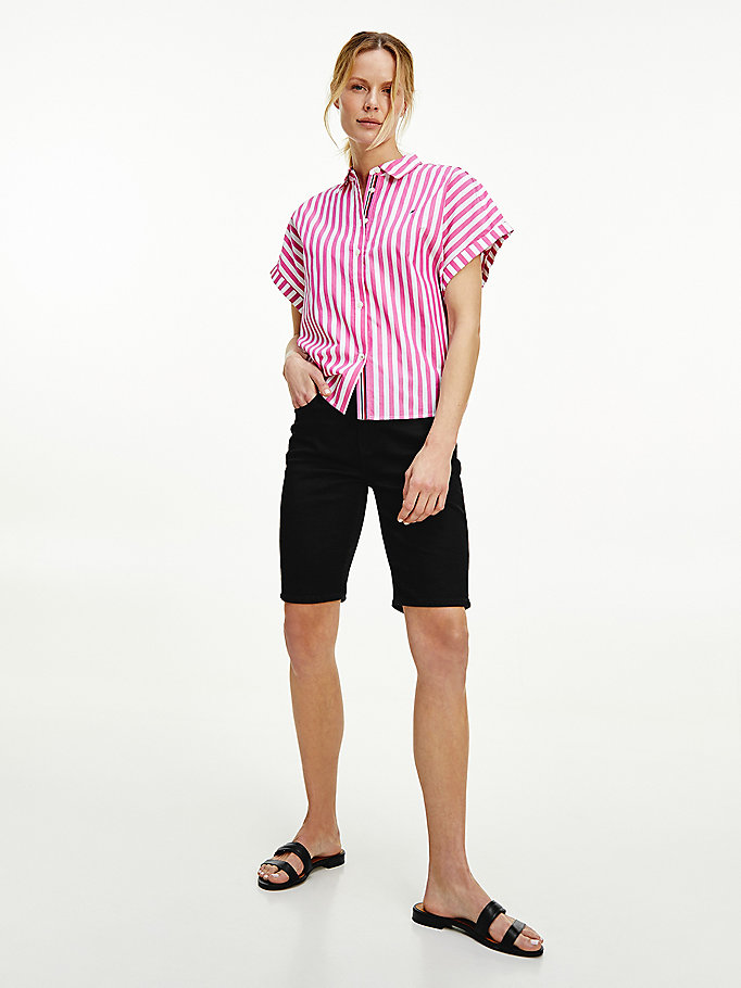 pink stripe relaxed fit short sleeve shirt for women tommy hilfiger