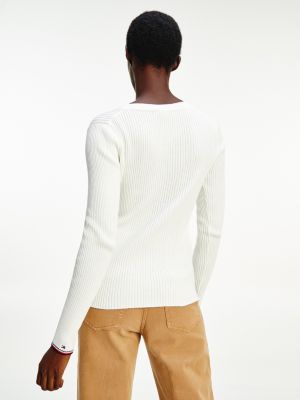 TH Warm Slim Fit V-Neck Jumper | WHITE | Tommy Hilfiger