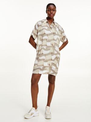 Tommy Icons Chiffon Polo Dress Beige Hilfiger 