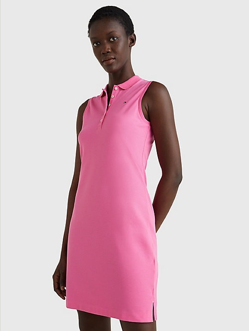 pink slim fit sleeveless polo dress for women tommy hilfiger