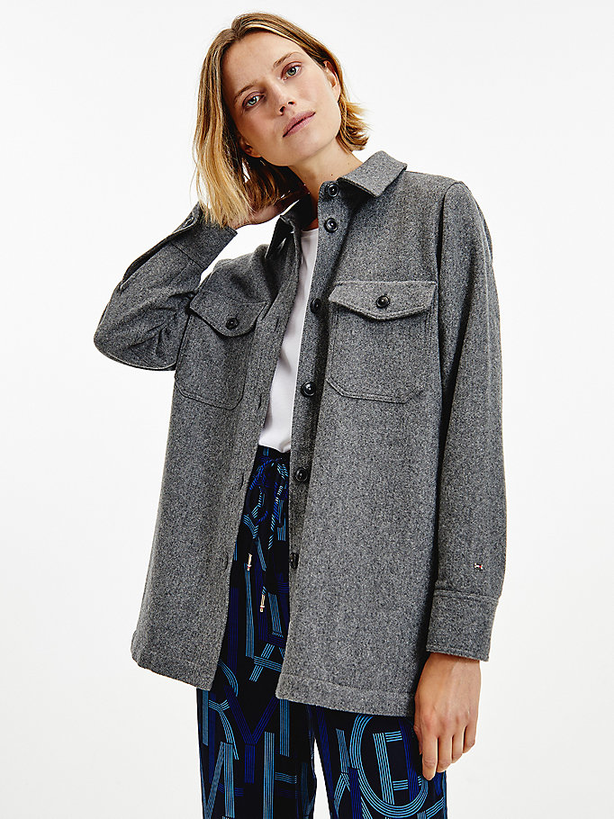 grey wool blend shacket for women tommy hilfiger