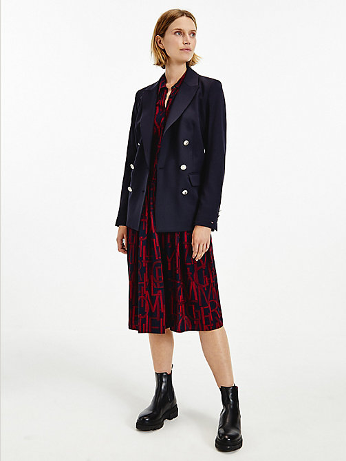 blue wool blend double breasted blazer for women tommy hilfiger