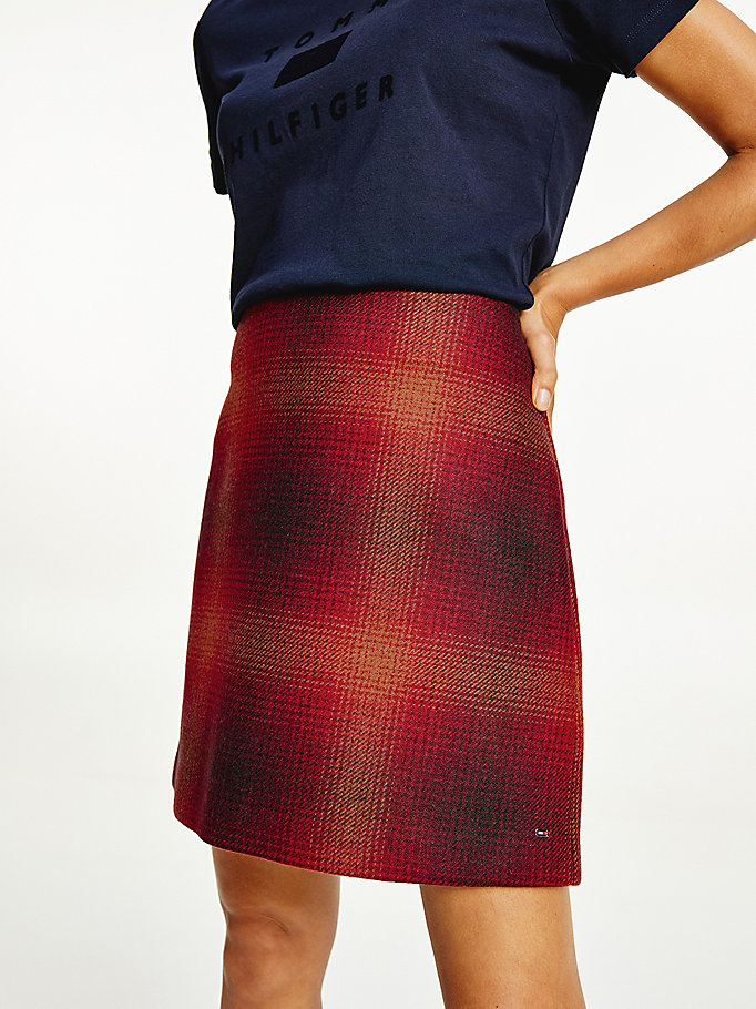 red shadow check mini skirt for women tommy hilfiger