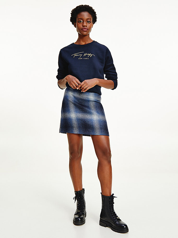 blue shadow check mini skirt for women tommy hilfiger
