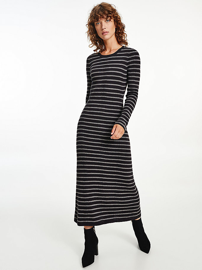 black metallic slim fit knit midi dress for women tommy hilfiger