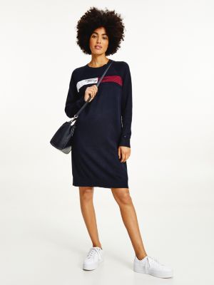 Gebreide jurk met geborduurd signature-logo | BLAUW | Tommy Hilfiger