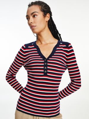 Henley Ribbed Wool Blend Jumper | RED | Tommy Hilfiger
