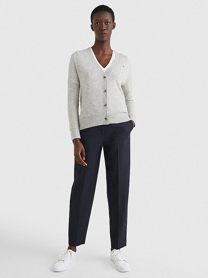 grey wool cashmere v-neck cardigan for women tommy hilfiger