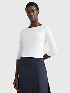white boat neck slim fit top for women tommy hilfiger