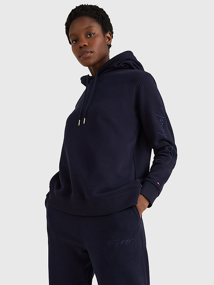 blue signature logo embroidery hoody for women tommy hilfiger