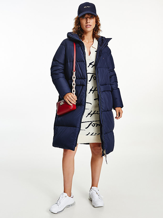 blue essential th protect padded maxi coat for women tommy hilfiger