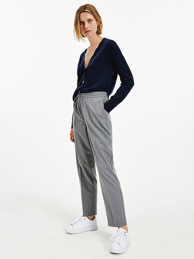 grey pinstripe tapered fit trousers for women tommy hilfiger