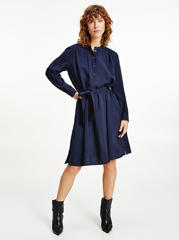 blue long sleeve knee length shift dress for women tommy hilfiger