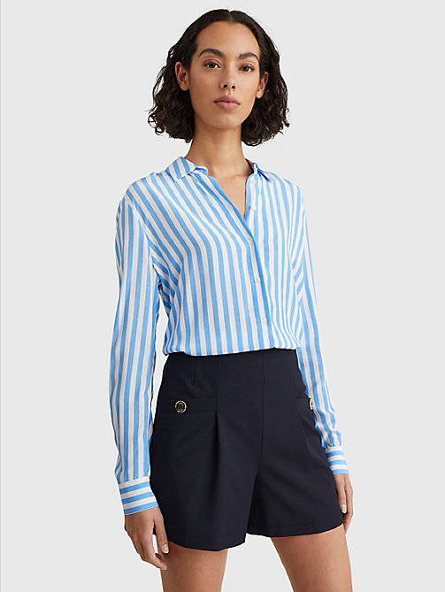 chemise coupe standard à motif en viscose bleu pour femmes tommy hilfiger