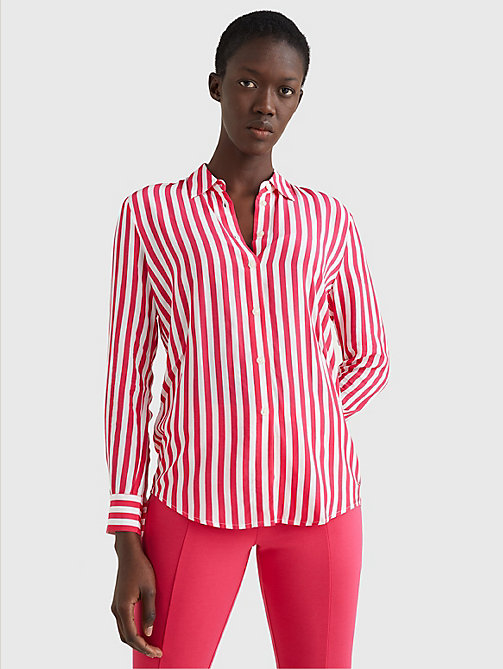 chemise coupe standard à motif en viscose rose pour femmes tommy hilfiger