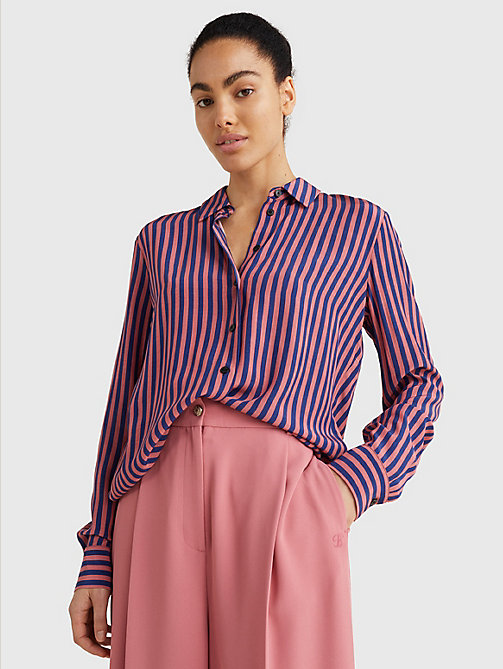 pink all-over print regular fit viscose blouse for women tommy hilfiger