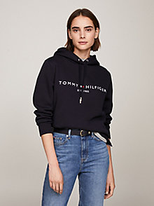 blauw essential hoodie met logo voor women - tommy hilfiger