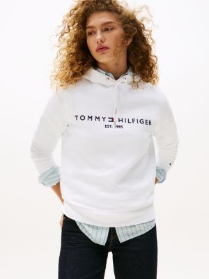 white essential hoodie met logo voor dames - tommy hilfiger