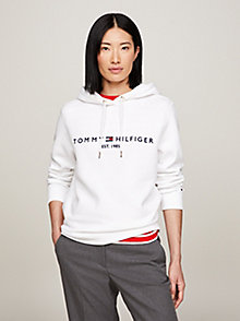 white essential logo hoody for women tommy hilfiger