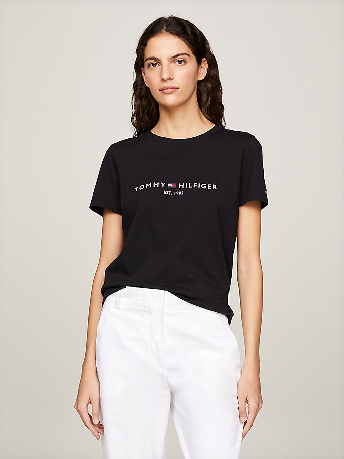 black organic cotton logo t-shirt for women tommy hilfiger