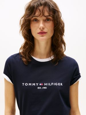 blue pure cotton logo t-shirt for women tommy hilfiger