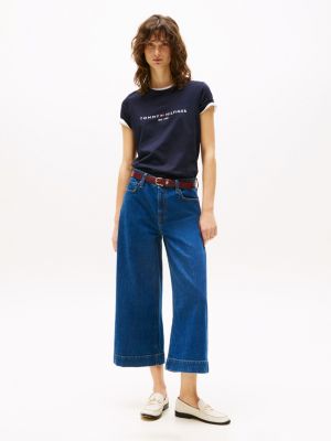 blue pure cotton logo t-shirt for women tommy hilfiger