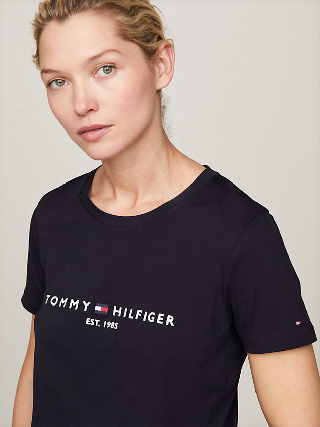 t-shirt en coton bio à logo blue pour femmes tommy hilfiger