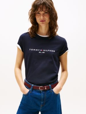 blue katoenen t-shirt met logo voor dames - tommy hilfiger