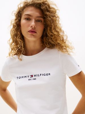 weiß logo-t-shirt aus reiner baumwolle für damen - tommy hilfiger