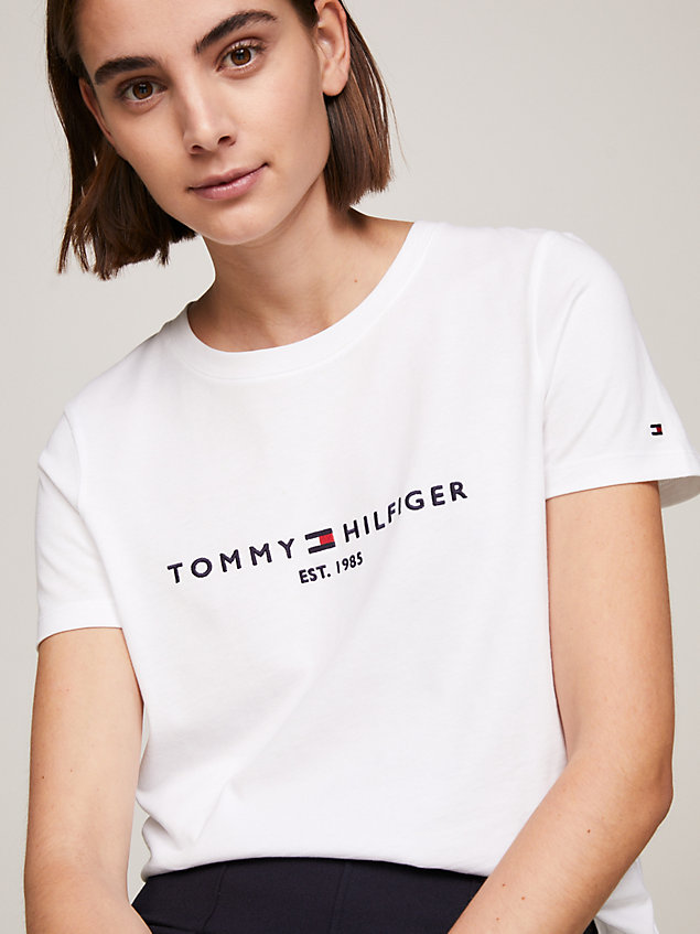 white organic cotton logo t-shirt for women tommy hilfiger