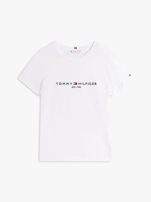 t-shirt in puro cotone con logo bianco da donne tommy hilfiger