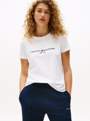 t-shirt en pur coton à logo white pour femmes tommy hilfiger