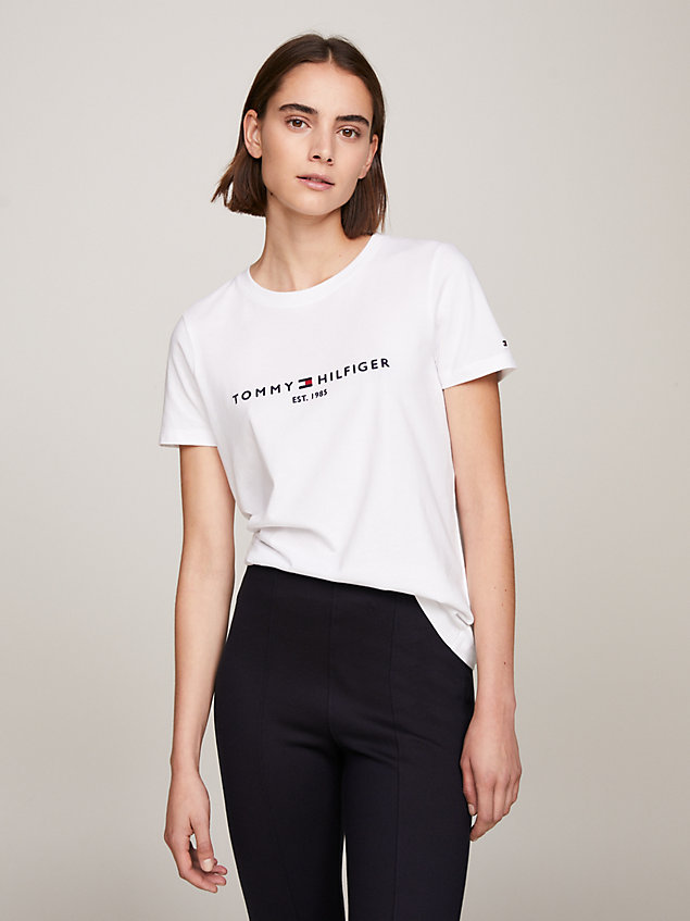 white organic cotton logo t-shirt for women tommy hilfiger