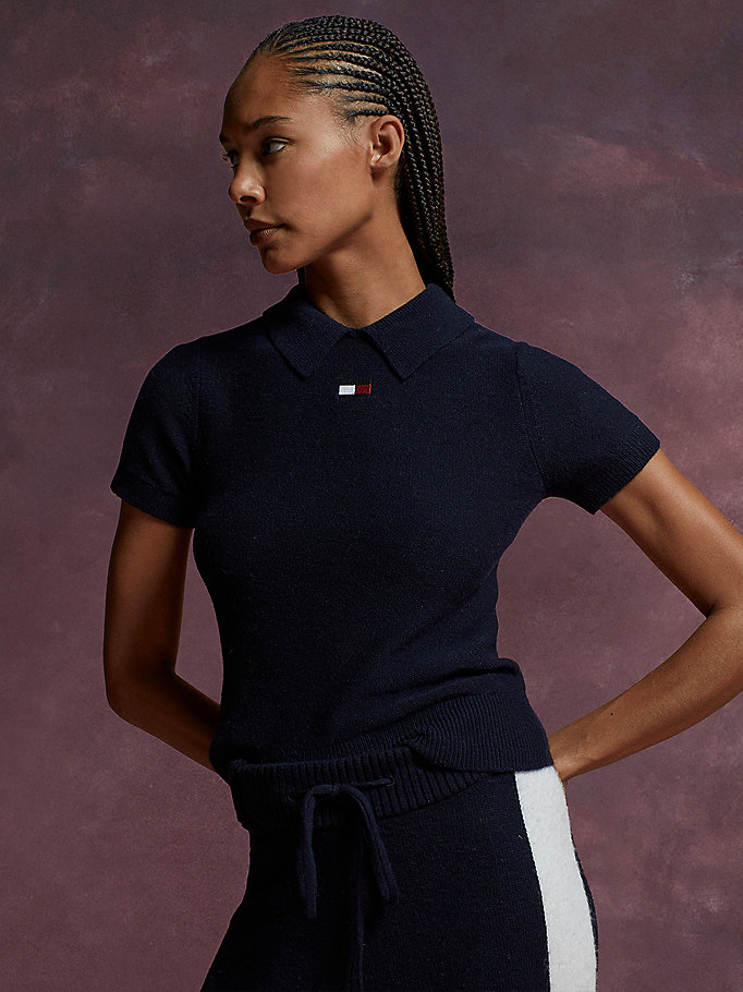 blue th collection flag icon fluffy polo for women tommy hilfiger