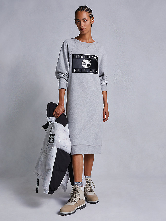 grey tommyxtimberland midi sweatshirt dress for women tommy hilfiger