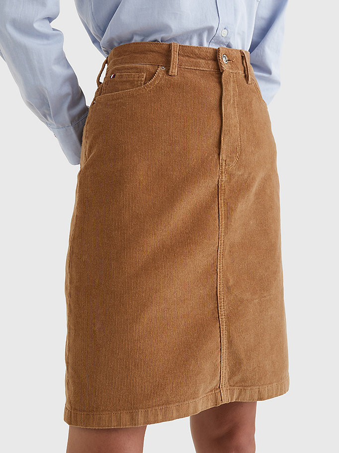 brown straight high rise corduroy skirt for women tommy hilfiger