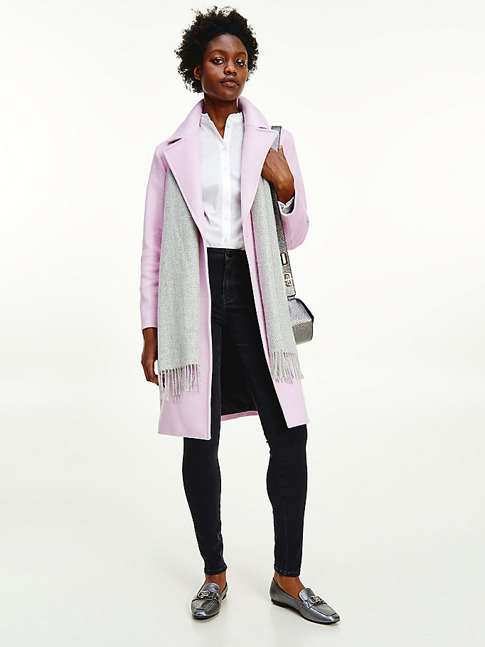 purple wool blend belted coat for women tommy hilfiger
