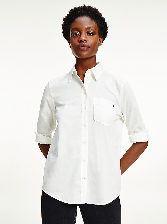 white cotton twill relaxed fit shirt for women tommy hilfiger